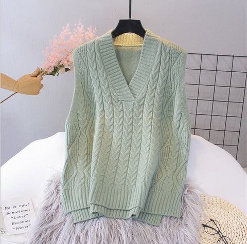 2020 Knitted Vest Woman Simple All-match  V-neck Knitted Sweater Leisure Student Sleeveless Female Vintage Sweater Waistcoat